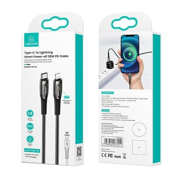 USAMS Flätad kabel USB-C–Lightning 20W (US-SJ518) - Mörkgrön
