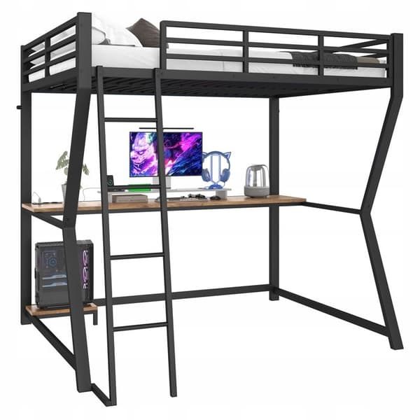 Belyst mezzanin LED og computerbord - 140 x 200 cm - Sort