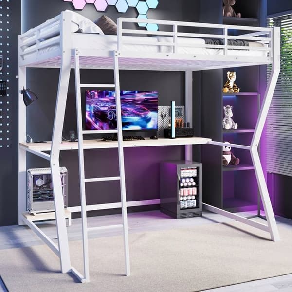 Belyst mezzanin LED og computerbord - 140 x 200 cm - Hvid