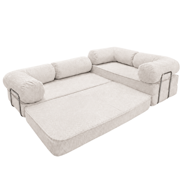 Modulär hörnsoffa i räfflad sammet, vändbar, beige, 300 cm – SURB
