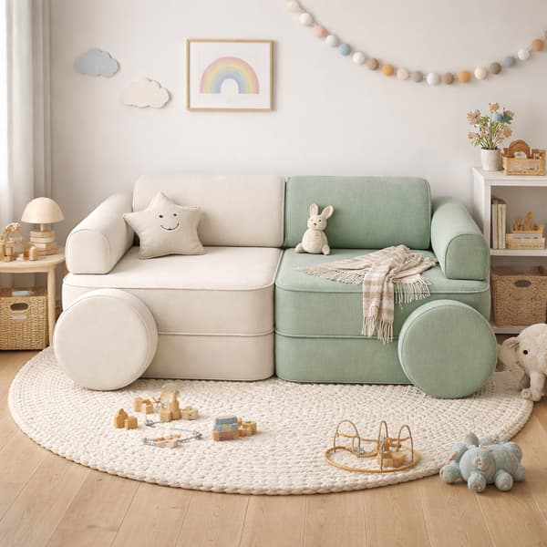 Modular Sofa for Children Beige/Green