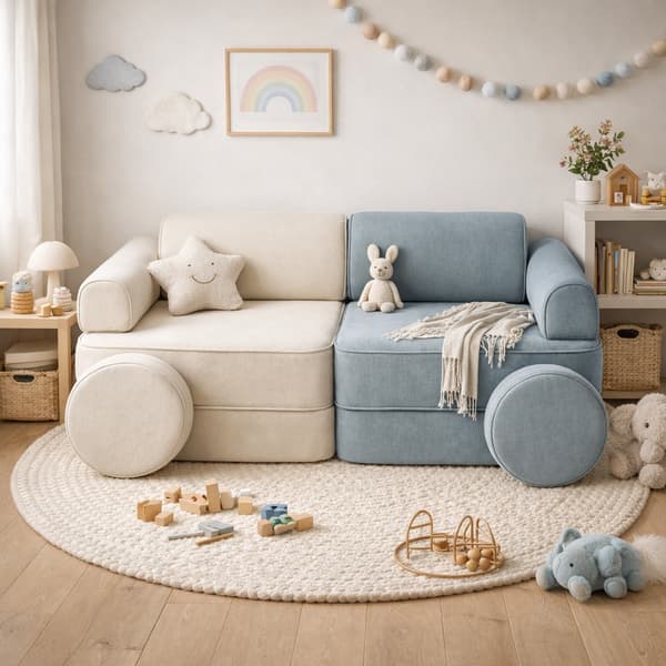 Modular Sofa for Children Beige/Blue