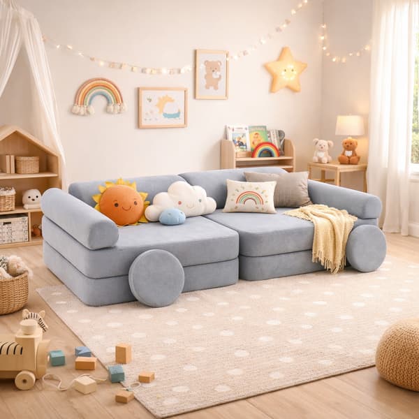 Modulär barnsoffa, 8 delar, blå chenille, 160 cm – Bees & Blooms