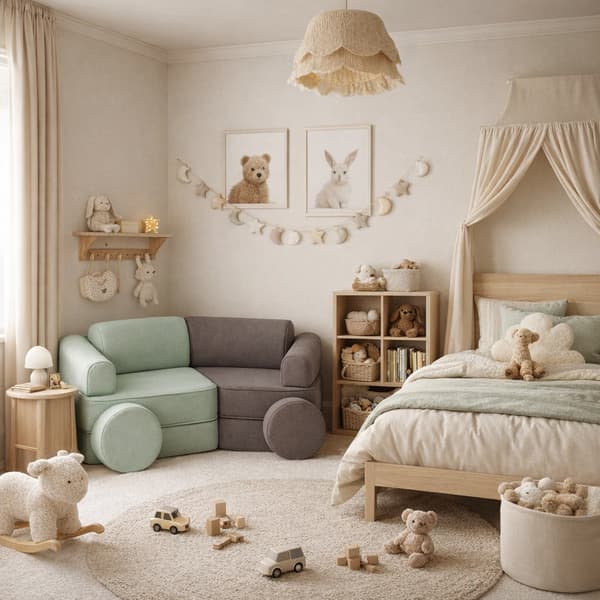 Playsofa Duo – modulär barnsoffa 8 delar, grön/brun – Bees & Blooms