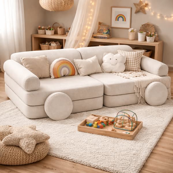 Modulär barnsoffa, 8 delar, beige chenille, 160 cm – Bees & Blooms