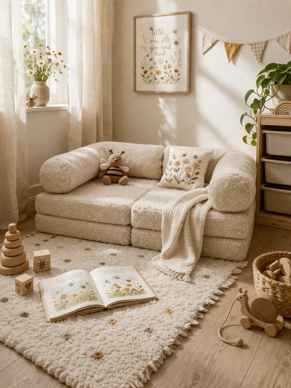 HoneyHug modulär barnsoffa – Teddyfärgad – Bees & Blooms