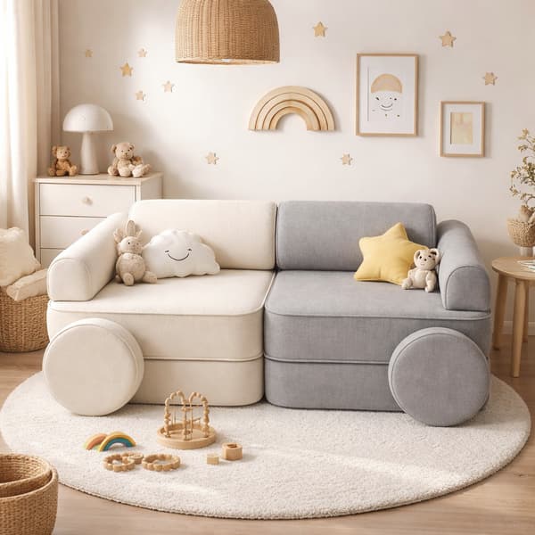 Playsofa Duo – modulær børnesofa 8 dele, beige/grå – Bees & Blooms