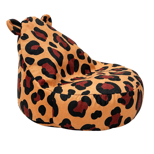 Sittpuff/sitsäck för barn med teddytextil – Leopardmönstrad – Bees & Blooms