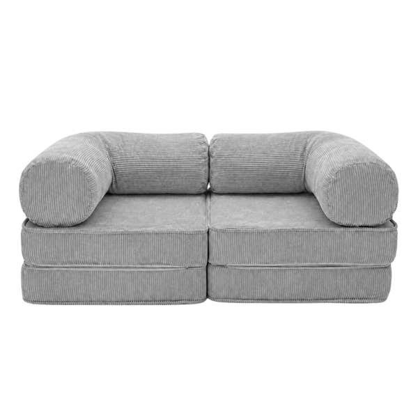 Modulär bäddsoffa 2-i-1 i räfflad sammet, grå, 200x100 cm – SURB