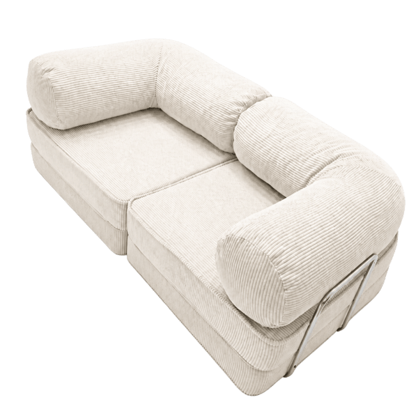 Modulär bäddsoffa 2-i-1 i räfflad sammet, creme, 200x100 cm – SURB