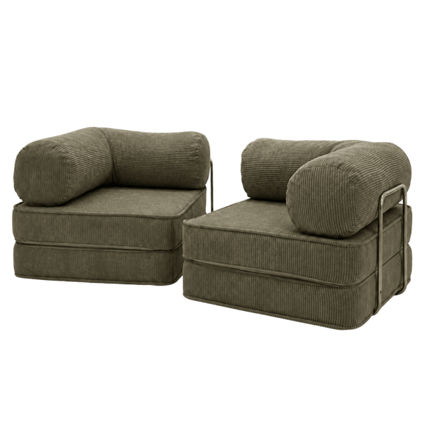 Modulär bäddsoffa 2-i-1 i räfflad sammet, kaki, 200x100 cm – SURB