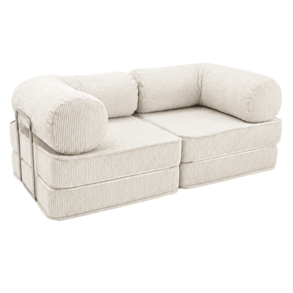 Modulär bäddsoffa 2-i-1 i räfflad sammet, creme, 200x100 cm – SURB