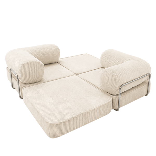 Modulär bäddsoffa 2-i-1 i räfflad sammet, creme, 200x100 cm – SURB