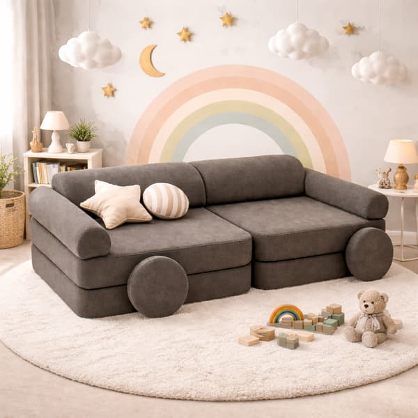 Modulär barnsoffa, 8 delar, brun chenille, 160 cm – Bees & Blooms