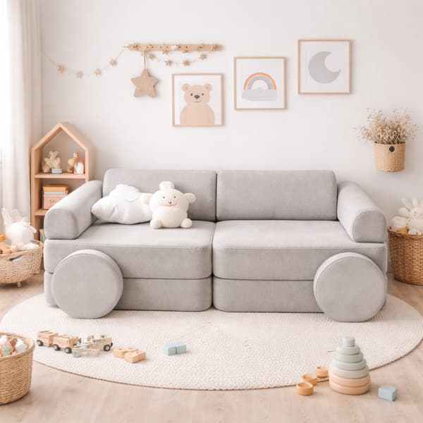 Modulär barnsoffa, 8 delar, grå chenille, 160 cm – Bees & Blooms