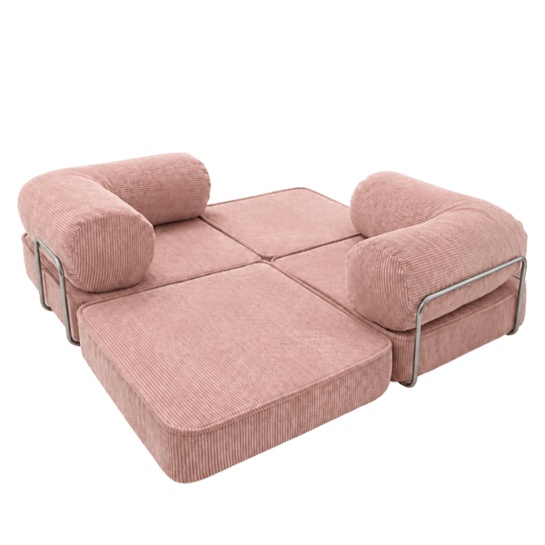 Modulär bäddsoffa 2-i-1 i räfflad sammet, rosa, 200x100 cm – SURB
