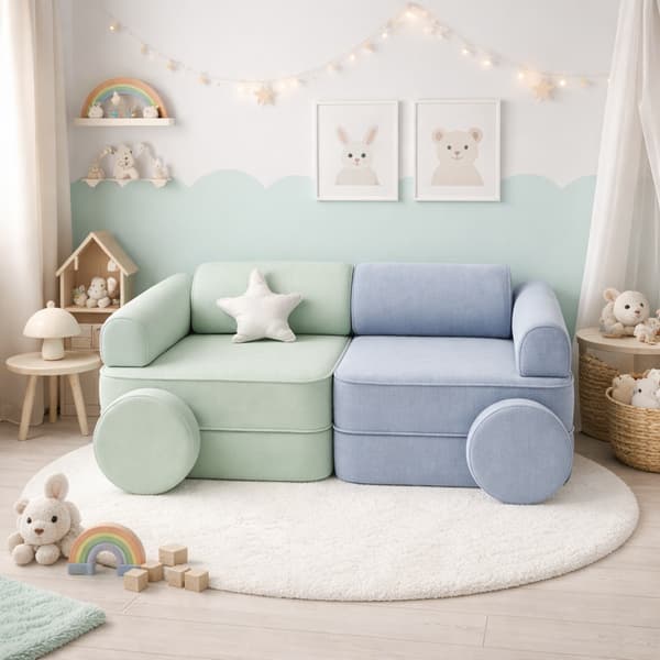 Playsofa Duo – modulær børnesofa 8 dele, grøn/blå – Bees & Blooms