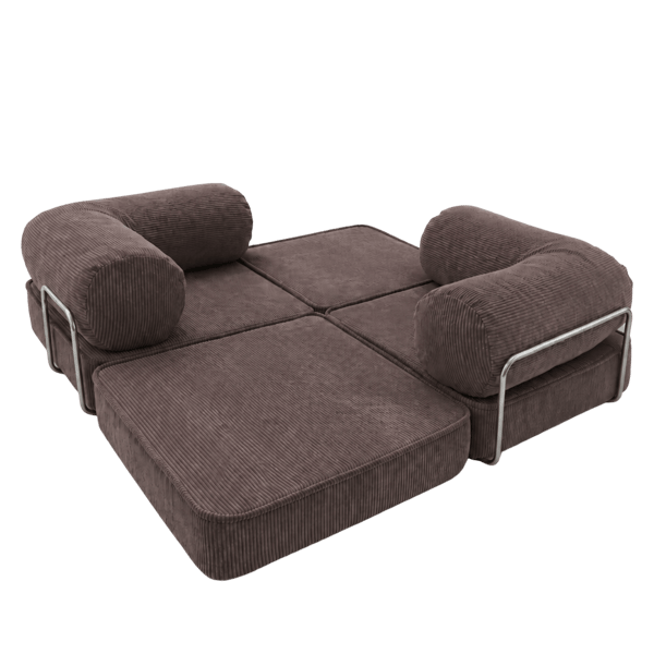 Modulär bäddsoffa 2-i-1 i räfflad sammet, brun, 200x100 cm – SURB