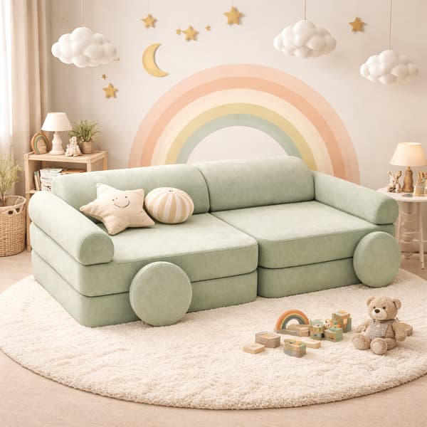 Modulær børnesofa, 8 dele, grøn chenille, 160 cm – Bees & Blooms