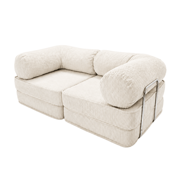 Modulär bäddsoffa 2-i-1 i räfflad sammet, creme, 200x100 cm – SURB
