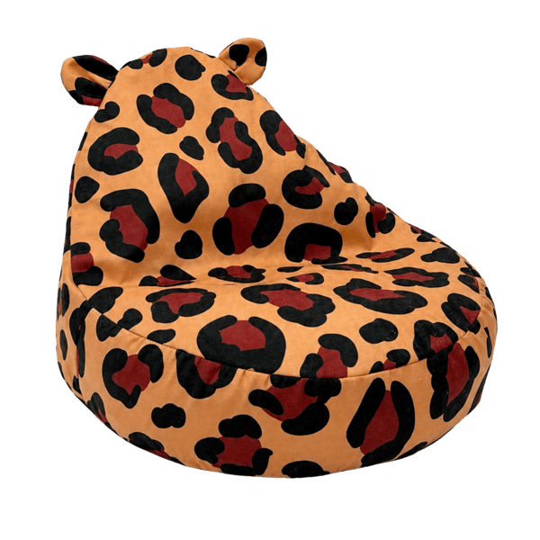 Sittpuff/sitsäck för barn med teddytextil – Leopardmönstrad – Bees & Blooms