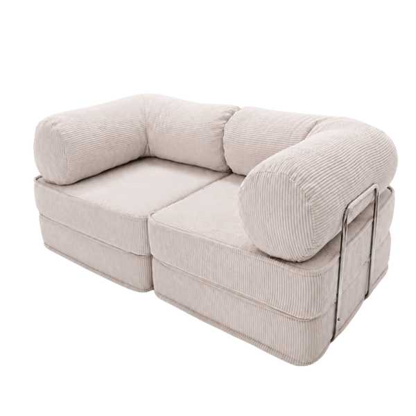 Modulär bäddsoffa 2-i-1 i räfflad sammet, beige, 200x100 cm – SURB