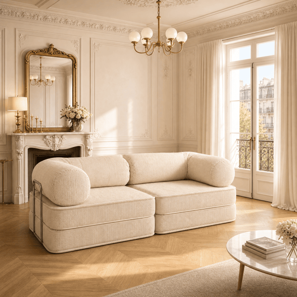 Modulär bäddsoffa 2-i-1 i räfflad sammet, brun, 200x100 cm – SURB