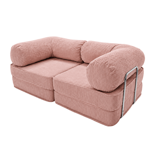 Modulär bäddsoffa 2-i-1 i räfflad sammet, rosa, 200x100 cm – SURB