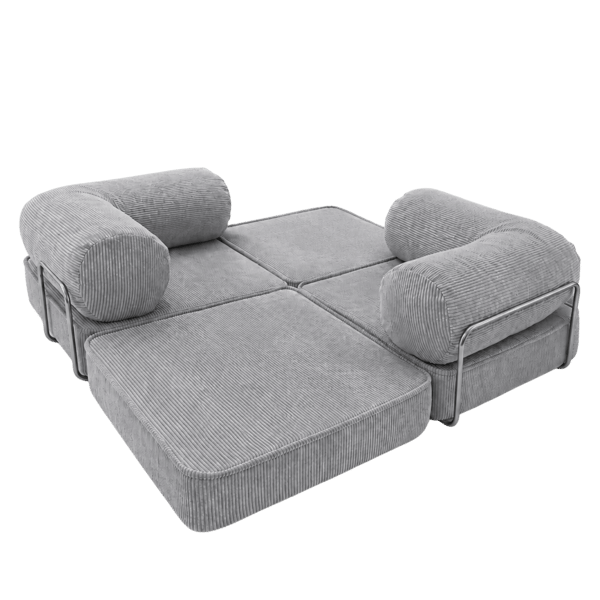 Modulär bäddsoffa 2-i-1 i räfflad sammet, grå, 200x100 cm – SURB