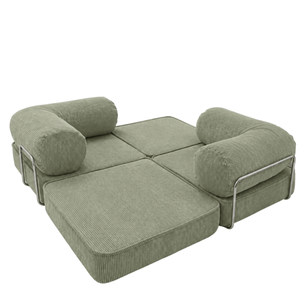 Modulär bäddsoffa 2-i-1 i räfflad sammet, olivgrön, 200x100 cm – SURB