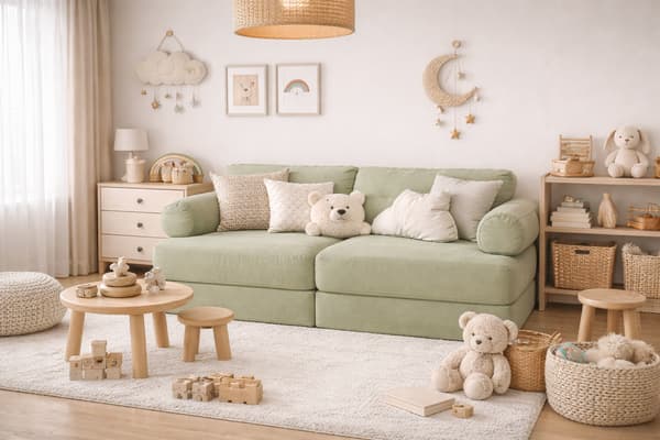 Modulär barnsoffa, 8 delar, grön chenille, 120 cm – Bees & Blooms