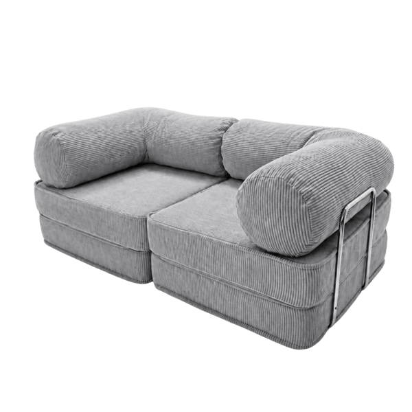 Modulär bäddsoffa 2-i-1 i räfflad sammet, grå, 200x100 cm – SURB