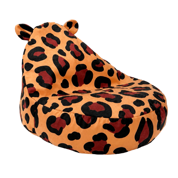 Sittpuff/sitsäck för barn med teddytextil – Leopardmönstrad – Bees & Blooms