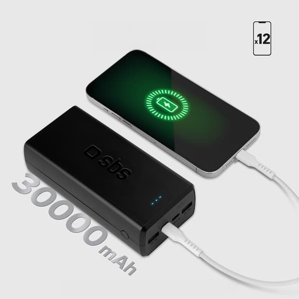 Powerbank 30000 mAh USB-C USB-A - sort