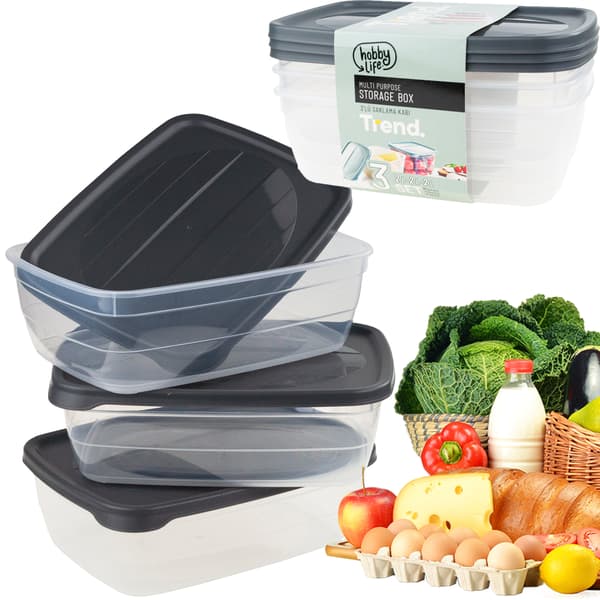 HOB021017 SET MED 3 REKTANGULÄRA MATBEHÅLLARE 2 L