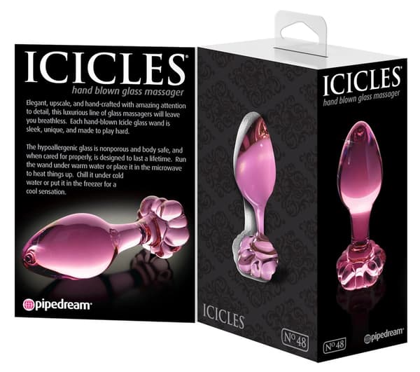 Icicles Glass Butt Plug med Blomformad Mössa