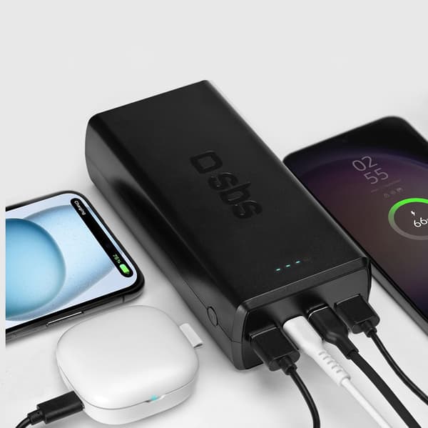Powerbank 30000 mAh USB-C USB-A - sort