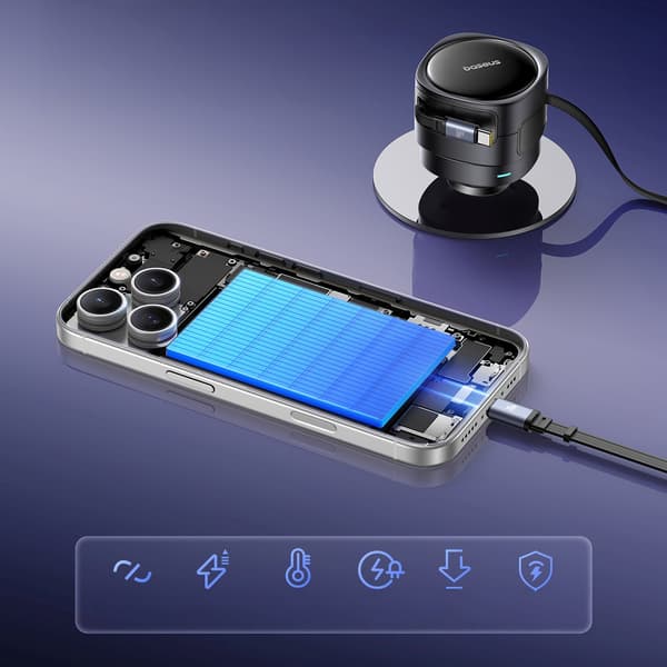 Biloplader med udtrækkelige USB-C-kabler 60W - Sort
