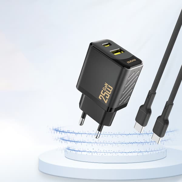 25W hurtig vægoplader USB-A USB-C - Sort