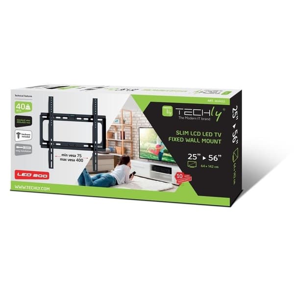 Techly LCD/LED-väggfäste 25"-56", 40kg smalt 21mm