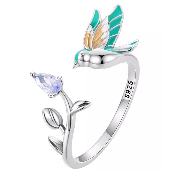 Anillo de colibrí ajustable de plata S925