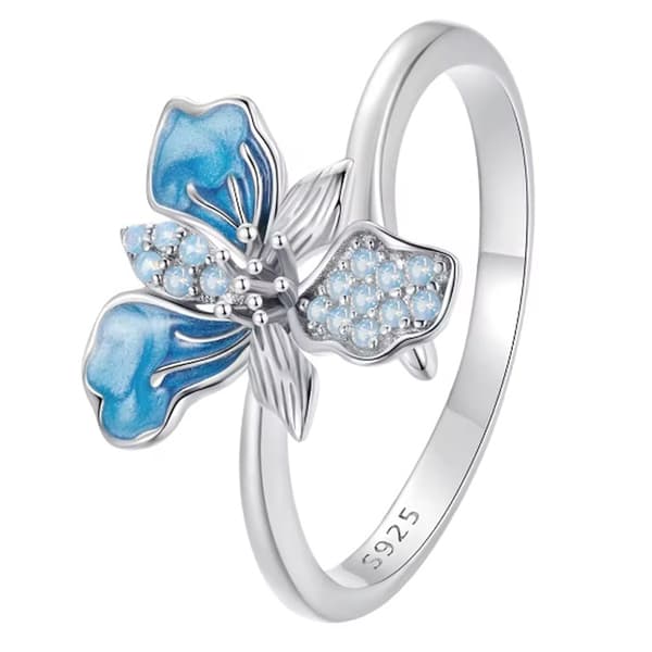 Silverring Justerbar Ring Blomma Iris Silver 925