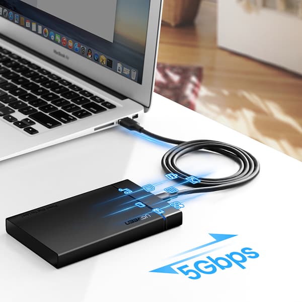 USB-A 3.0 - USB-C 3A -kaapeli 1,5 m - musta