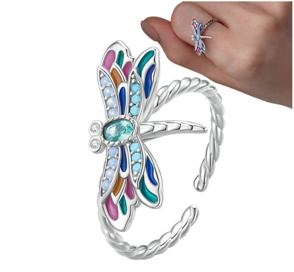 Silvertrollslända Ring Justerbar S925 Silver