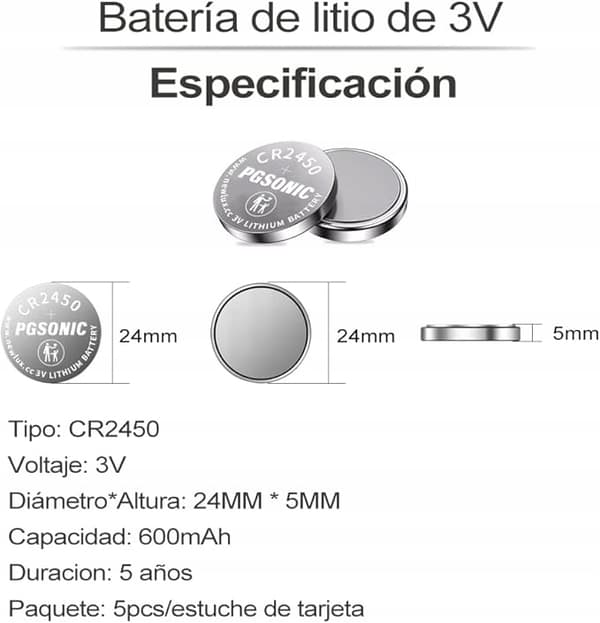 PGSONIC CR2450 litiumbatteri 5 st.