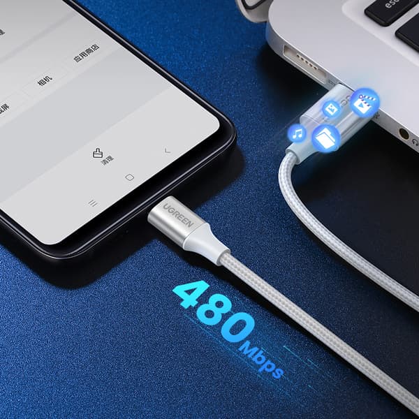 Flätad kabel USB-A - USB-C QC 3.0 3A 1m - vit