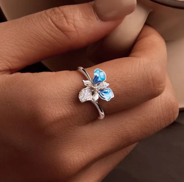 Anillo de Plata Anillo Ajustable Flor Iris Plata 925