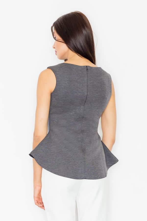 Utsvängd blus - elegant ärmlös blus grå M352 storlek L