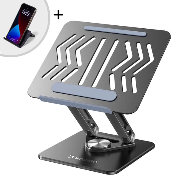 SÆT: 360° aluminium laptop-stativ + smartphone-stativ - sort