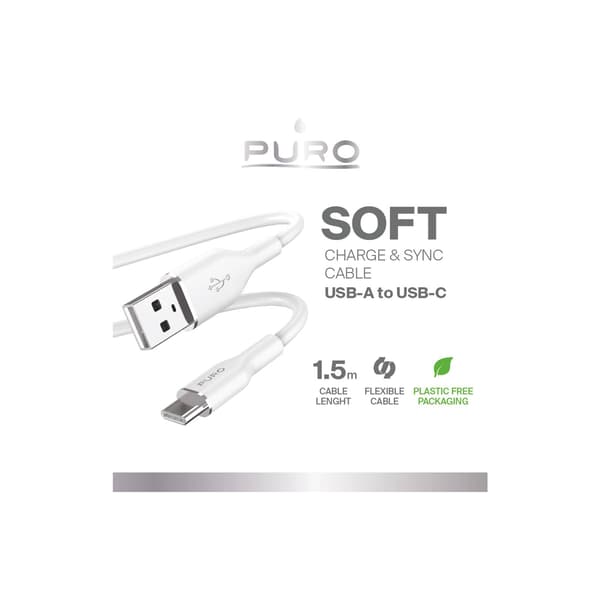 USB-A - USB-C -kaapeli 1,5 m - valkoinen